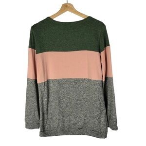 Boutique Green Pink & Gray Colorblock Long Sleeve Top M